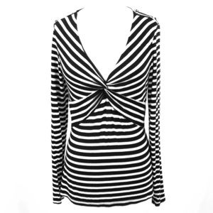 💥INC Blk/Wht/Gold Twisted Long Slleeve Stripe Top